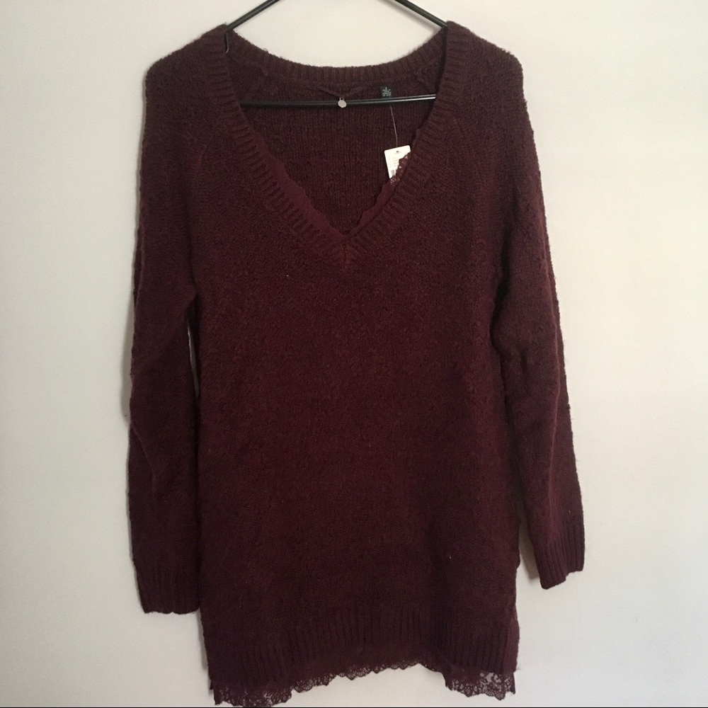 NWT Anthropologie Lace-Trimmed V-Neck Sweater